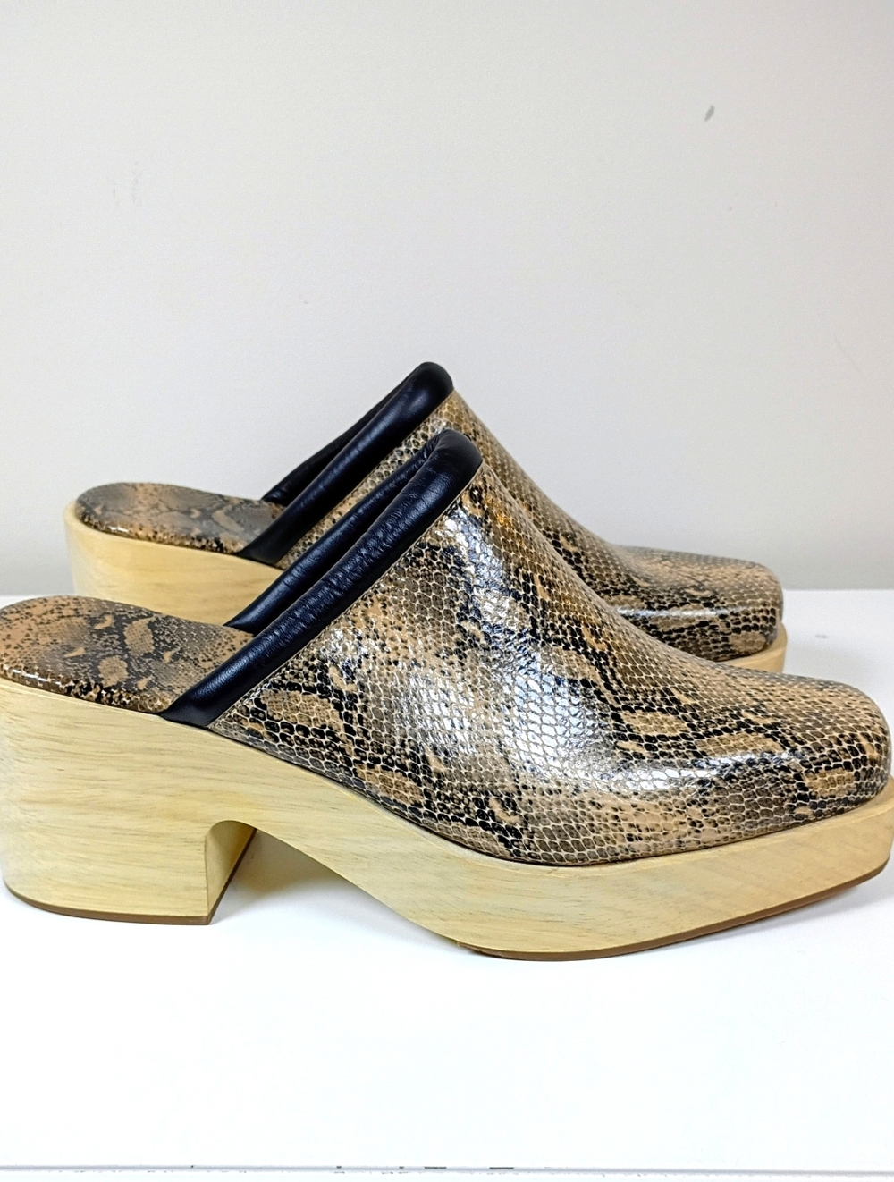 Rachel Comey Salta  Snake Print Womens Clog 9 Size Leather & Wood Block Heel